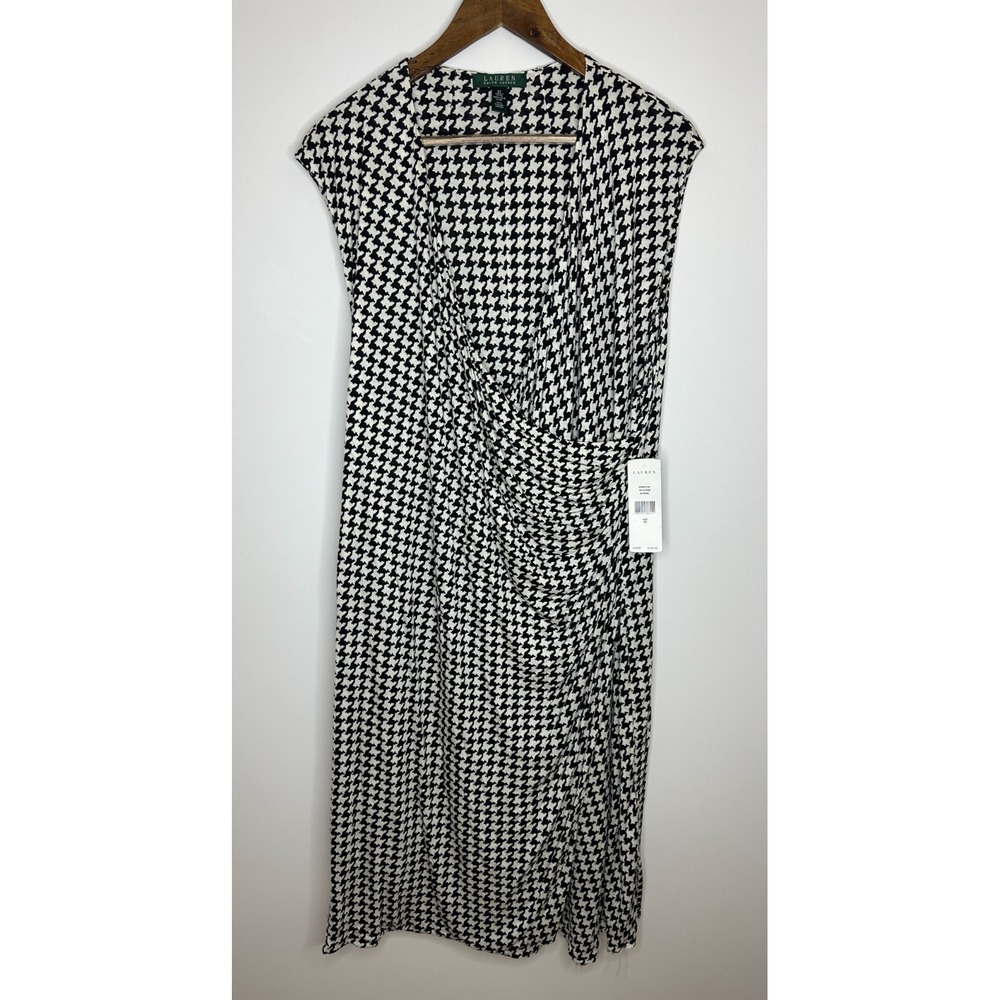 NEW Lauren Ralph Lauren Houndstooth Surplice Ruched Sheath Dress Plus Size 3X - Picture 2 of 10